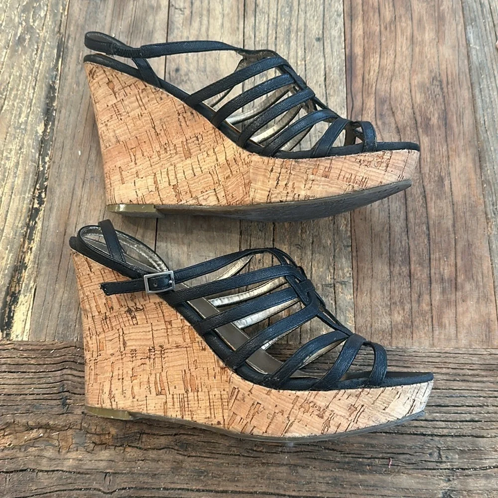 Fergie black strappy platform heels